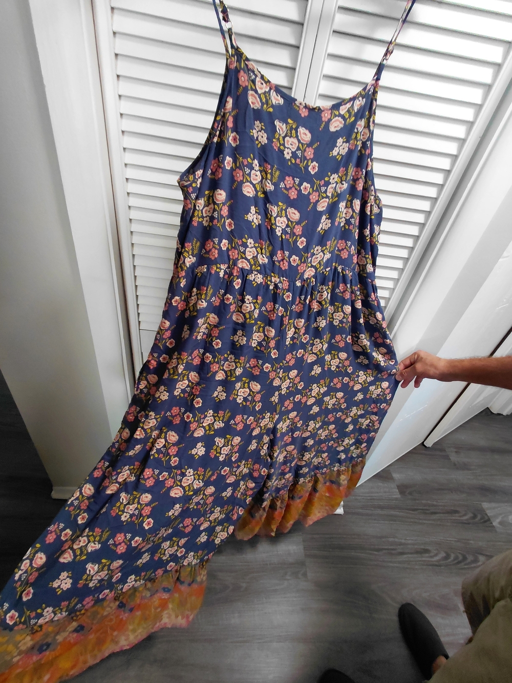 NATURAL LIFE Blue Pink Floral Spaghetti-Strap Wide Leg Jumpsuit Boho Chic - Picture 9 of 11